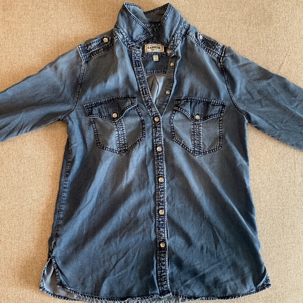 Express Boyfriend Light Denim Button Down